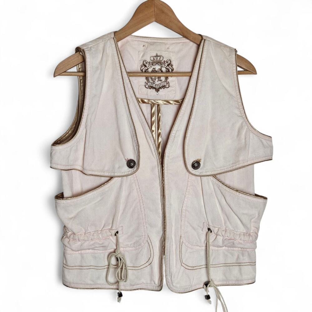 SL Los Angeles Womens Blush Cotton Micro Corduroy Tactical Safari Vest Size M